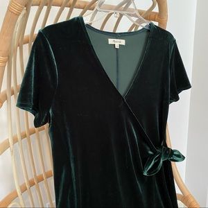 Madewell Velvet Side-Tie Dress Green Wrap Dress